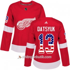 Dame Ishockey Detroit Red Wings Tröja Pavel Datsyuk 13 Adidas 2017-2018 Röd USA Flag Fashion Authentic